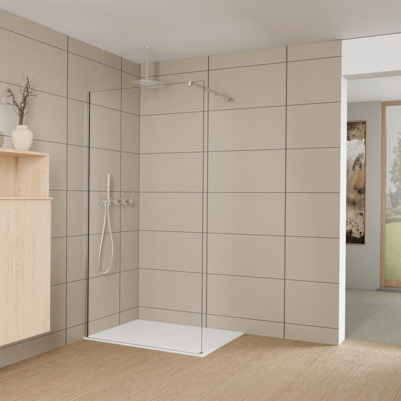 Balmani Modular Walk-In Dusche: 110 x 200 cm, Klarglas, inklusive Coating, Profil Chrom glänzend