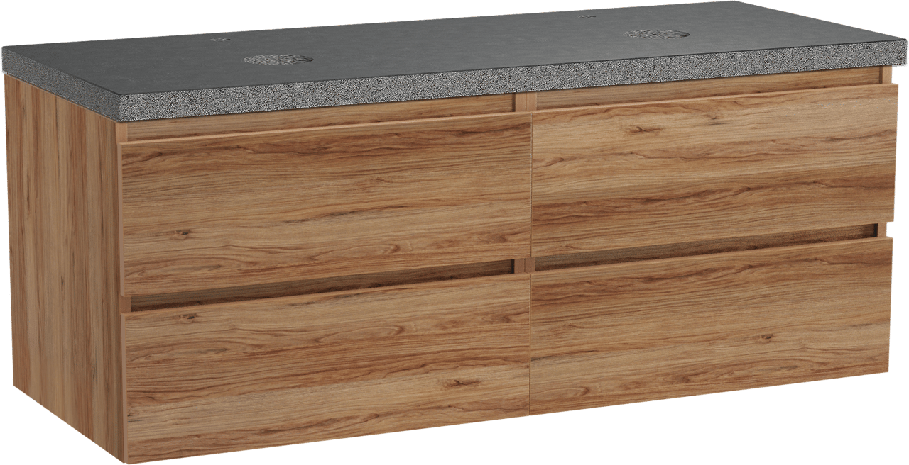 Balmani Lucida meuble salle de bains suspendu 135 x 55 cm teck avec Rock tablette double en granit noir