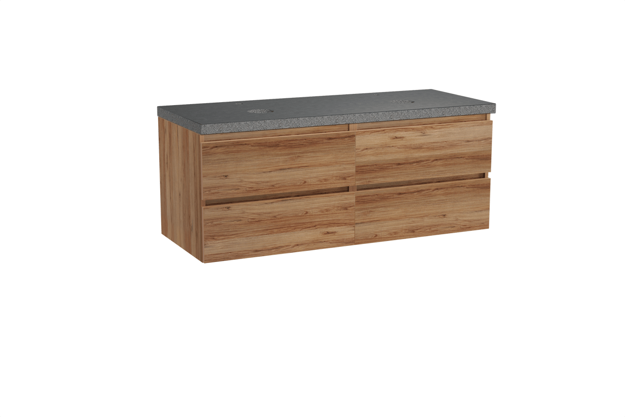 Balmani Lucida meuble salle de bains suspendu 135 x 55 cm teck avec Rock tablette double en granit noir