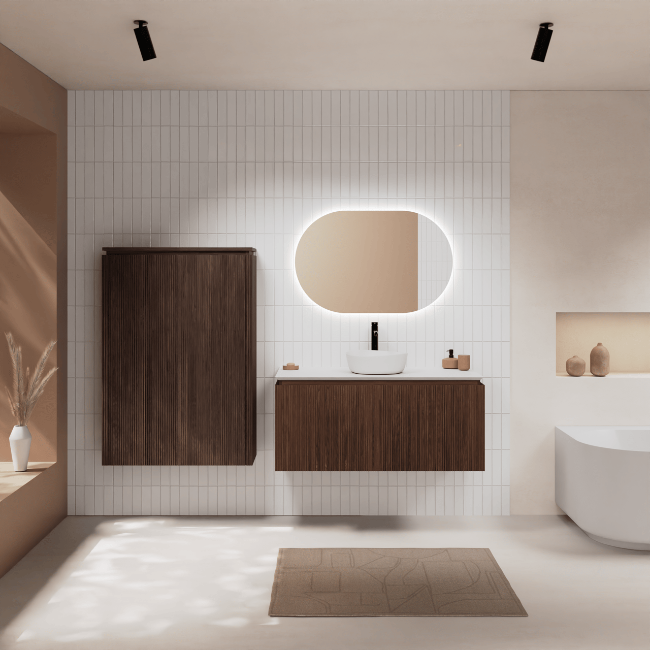 Balmani Eclips Ribs colonne salle de bains suspendu Noyer américain 90 x 32 x 130 cm Nervure sym. vert.