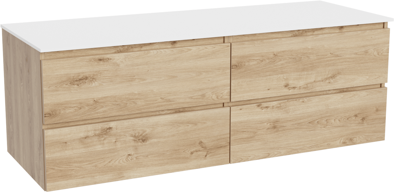 Balmani Lucida zwevend badmeubel 150 x 55 cm ruw eiken met Stretto enkel of dubbel wastafelblad in solid surface mat wit