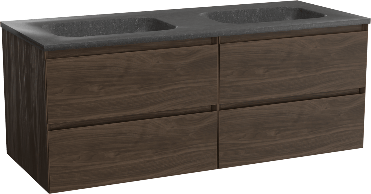 Balmani Mitra meuble salle de bains suspendu 135 x 55 cm noyer américain avec Tablo Arcato double vasque en granit noir