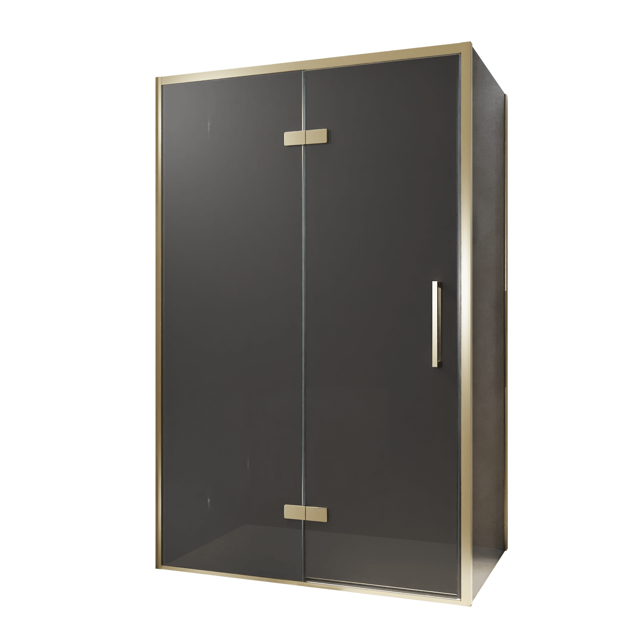Balmani Senses Design Eckdusche: Drehtür (Links) mit fixierte Seitenwand, 120 x 90 cm, Rauchglas, Profil Brushed Champagner Gold