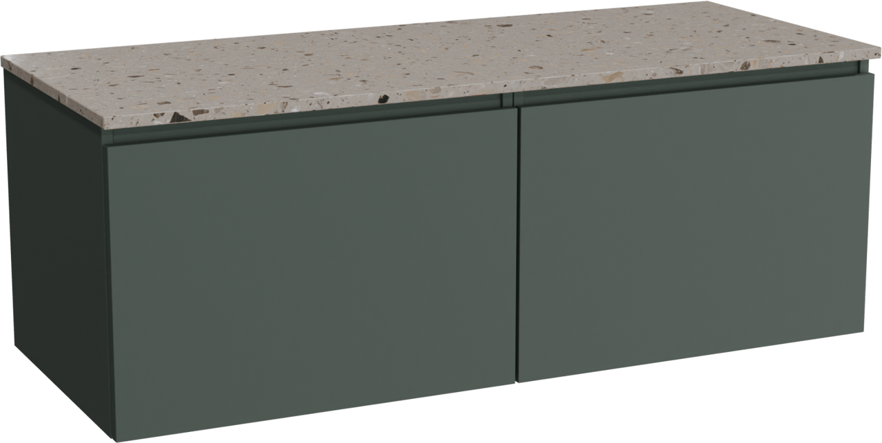 Balmani Sfera zwevend badmeubel 135 x 55 cm forest met Stretto enkel of dubbel wastafelblad in terrazzo greige terrazzo