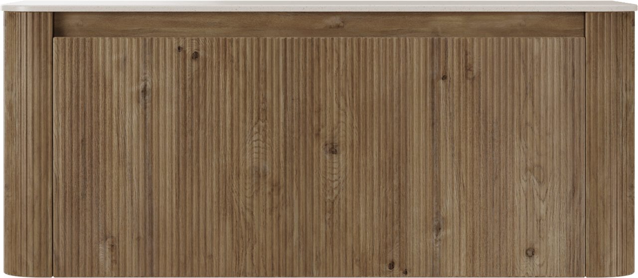 Storke Soft meuble salle de bains suspendu 120 x 46 cm chêne brut avec Tavola Soft tablette simple ou double vasque en Solid Surface beige granite, Nervure droite symétrique verticale