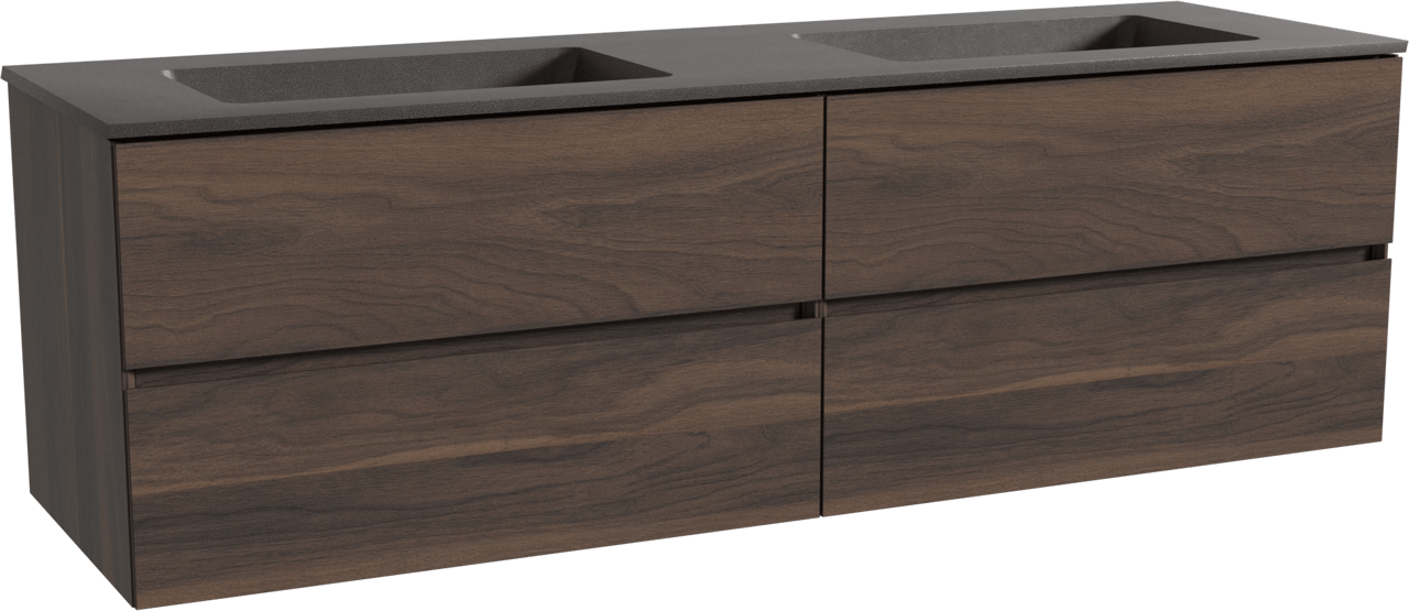 Storke Edge meuble salle de bains suspendu 170 x 52 cm noyer avec Scuro double vasque en quartz noir mat