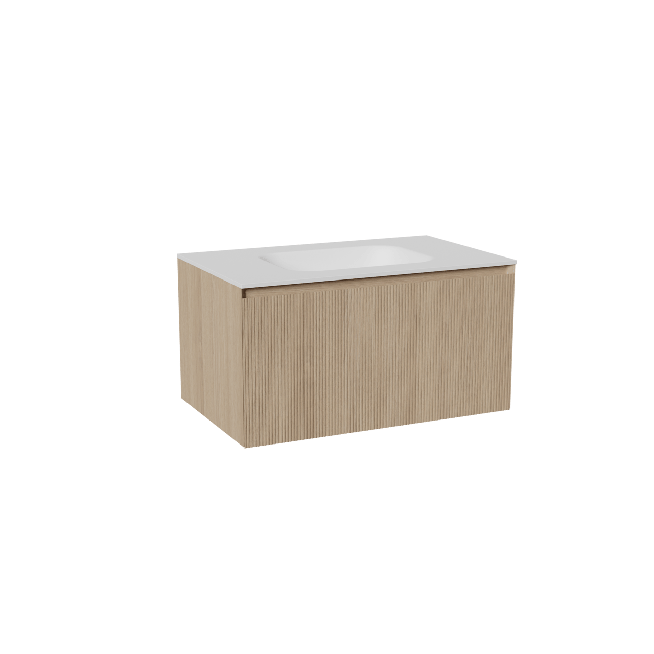 Balmani Fila zwevend badkamermeubel 90 x 55 cm natuur eik met Tablo Arcato enkele wastafel in solid surface mat wit, Verticale symmetrische rechte ribbel