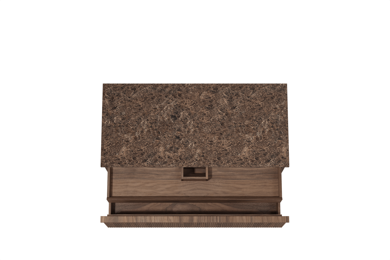 Balmani Forma hängendes Möbelstück Set: 120 x 55 cm, Amerikanischer Nussbaum, mit Stretto Einzel- oder Doppel Waschtischplatte, Marmor, Dark Emperador, Vertikale symmetrische gerade Rippe