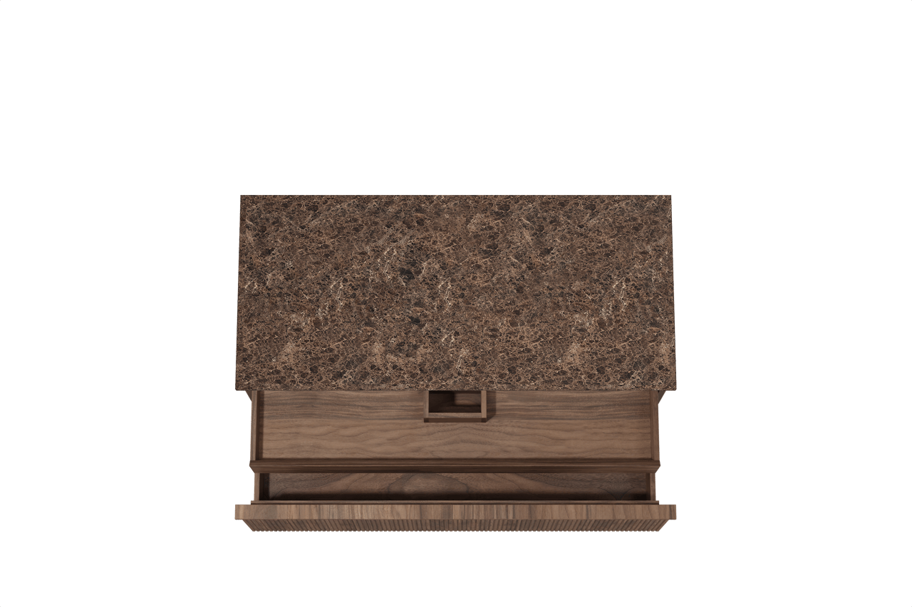 Balmani Forma meuble salle de bains suspendu 120 x 55 cm noyer américain avec Stretto tablette simple ou double en marbre dark emperador, Nervure droite symétrique verticale