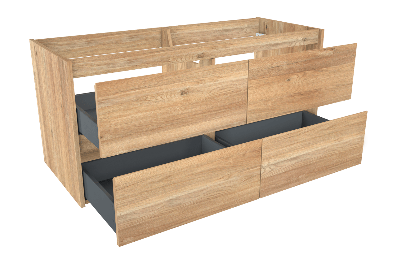 Storke Seda hängender Waschbeckenunterschrank: 130 x 52 cm, Eiche rustikal, 4 Schubladen