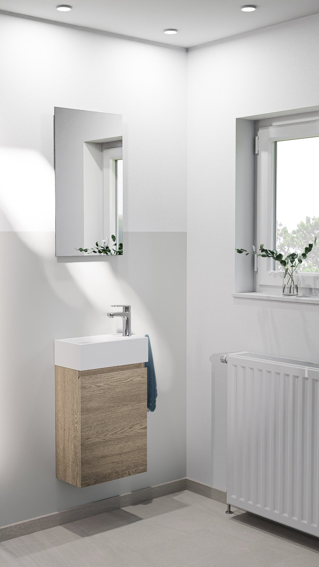 Linie Lado toiletmeubelset grijze eik met wastafel composietmarmer 40x22cm