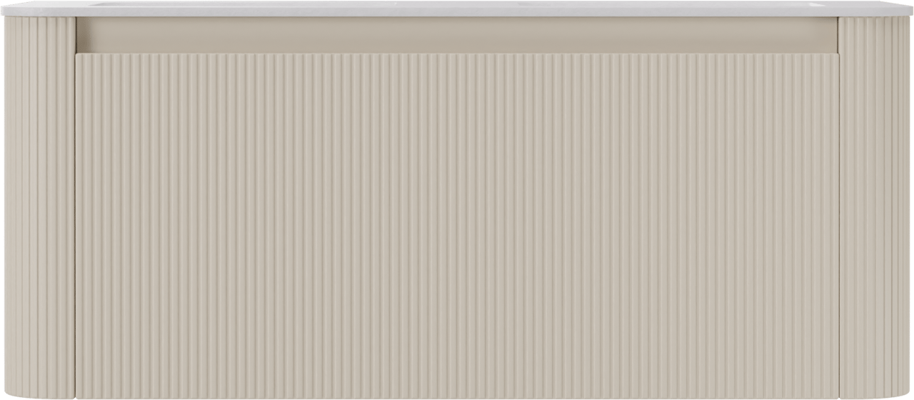Storke Soft meuble salle de bains suspendu 120 x 46 cm Sand mat avec Mata Soft double vasque en Solid Surface blanc mat, Nervure droite symétrique verticale
