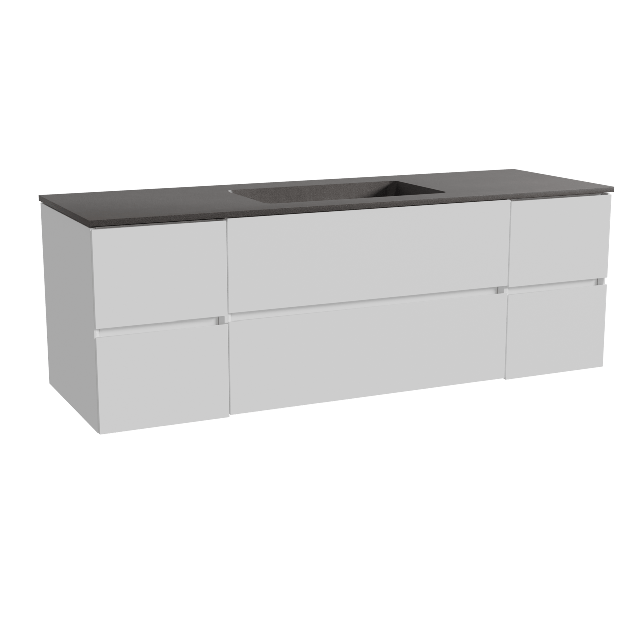 Storke Edge meuble salle de bains suspendu 155 x 52 cm blanc mat avec Scuro plan simple en quartz noir mat