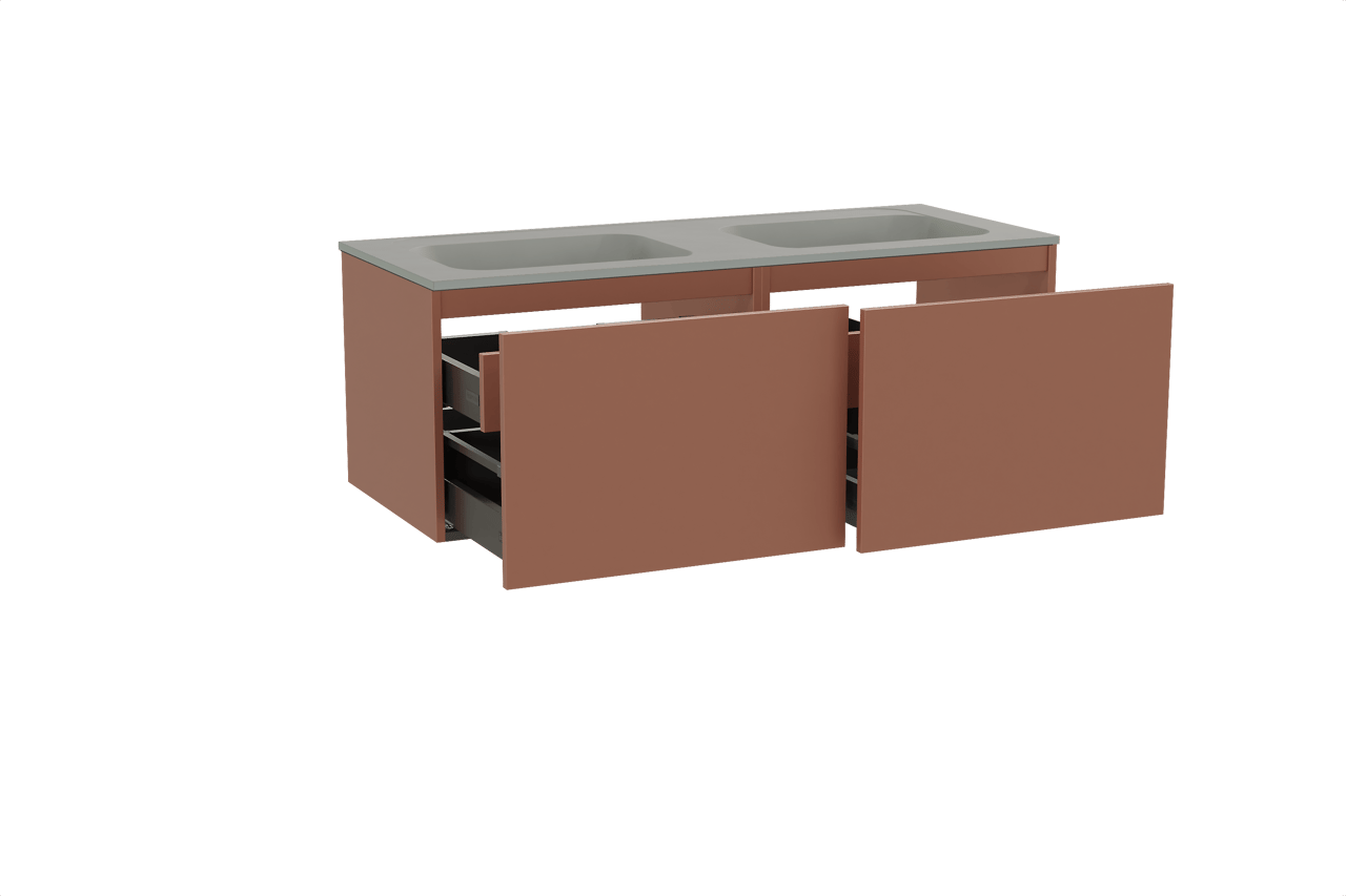 Balmani Sfera hängendes Möbelstück Set: 135 x 55 cm, Cotto, mit Tablo Strada Doppelwaschtisch, Marmorkomposit Seidengrau