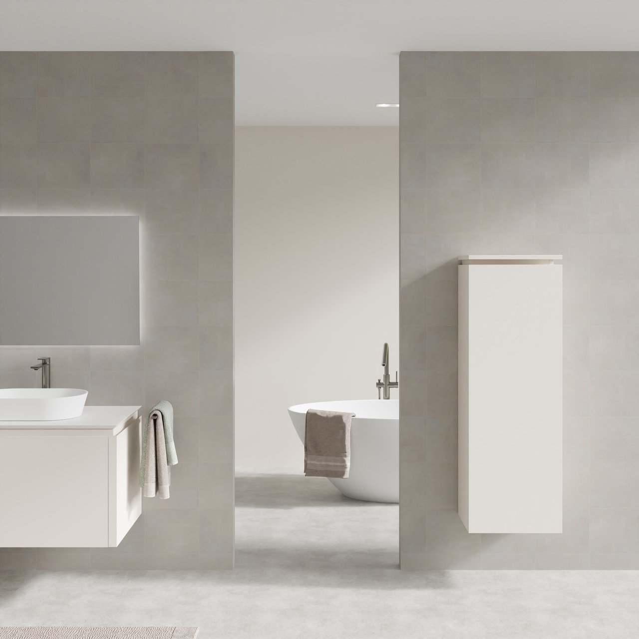 Balmani Eclips zwevende badkamerkast rechts Sandbeige 44 x 32 x 130 cm