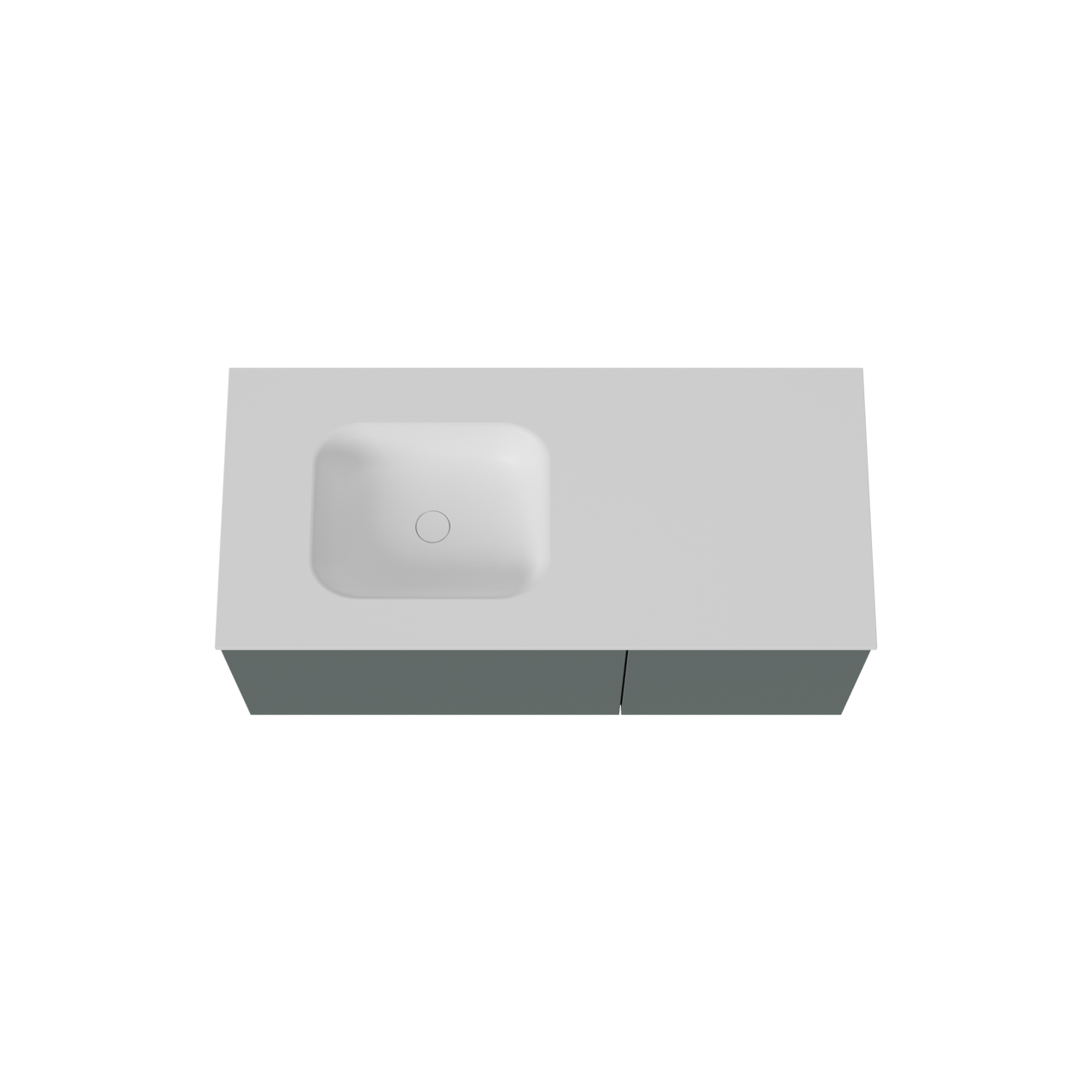 Balmani Sfera zwevend badkamermeubel 120 x 55 cm forest met Tablo Arcato asymmetrisch linkse wastafel in solid surface mat wit