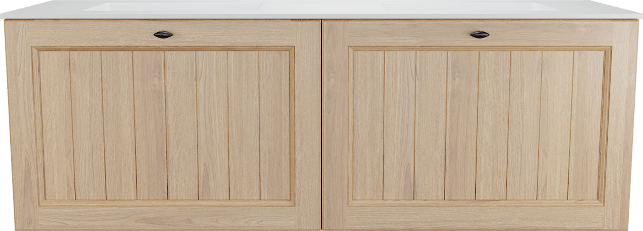 Balmani Lemon meuble salle de bains suspendu 150 x 55 cm, placage chêne naturel avec Tablo Stretto double vasque en blanc mat