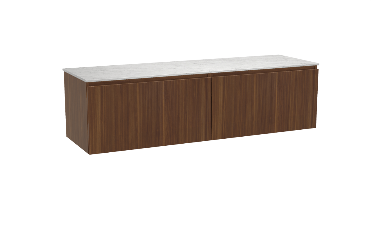 Balmani Sfera hängendes Möbelstück Set: 180 x 55 cm, Amerikanischer Nussbaum, mit Stretto Einzel- oder Doppel Waschtischplatte, Marmor Carrara