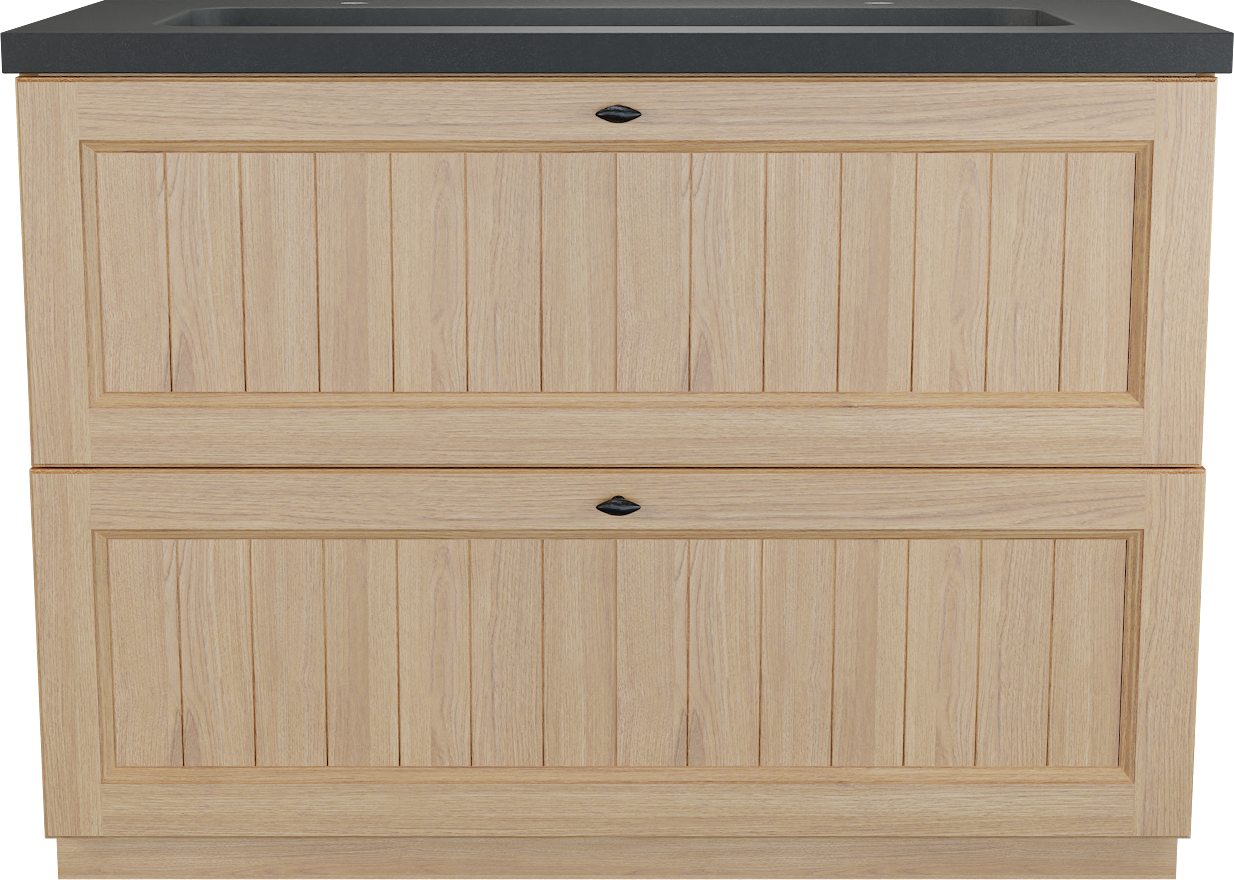 Balmani Lemon meuble salle de bains à poser 120 x 55 cm, placage chêne naturel avec Napoli lavabo simple pour 2 trous de robinet en granit noir