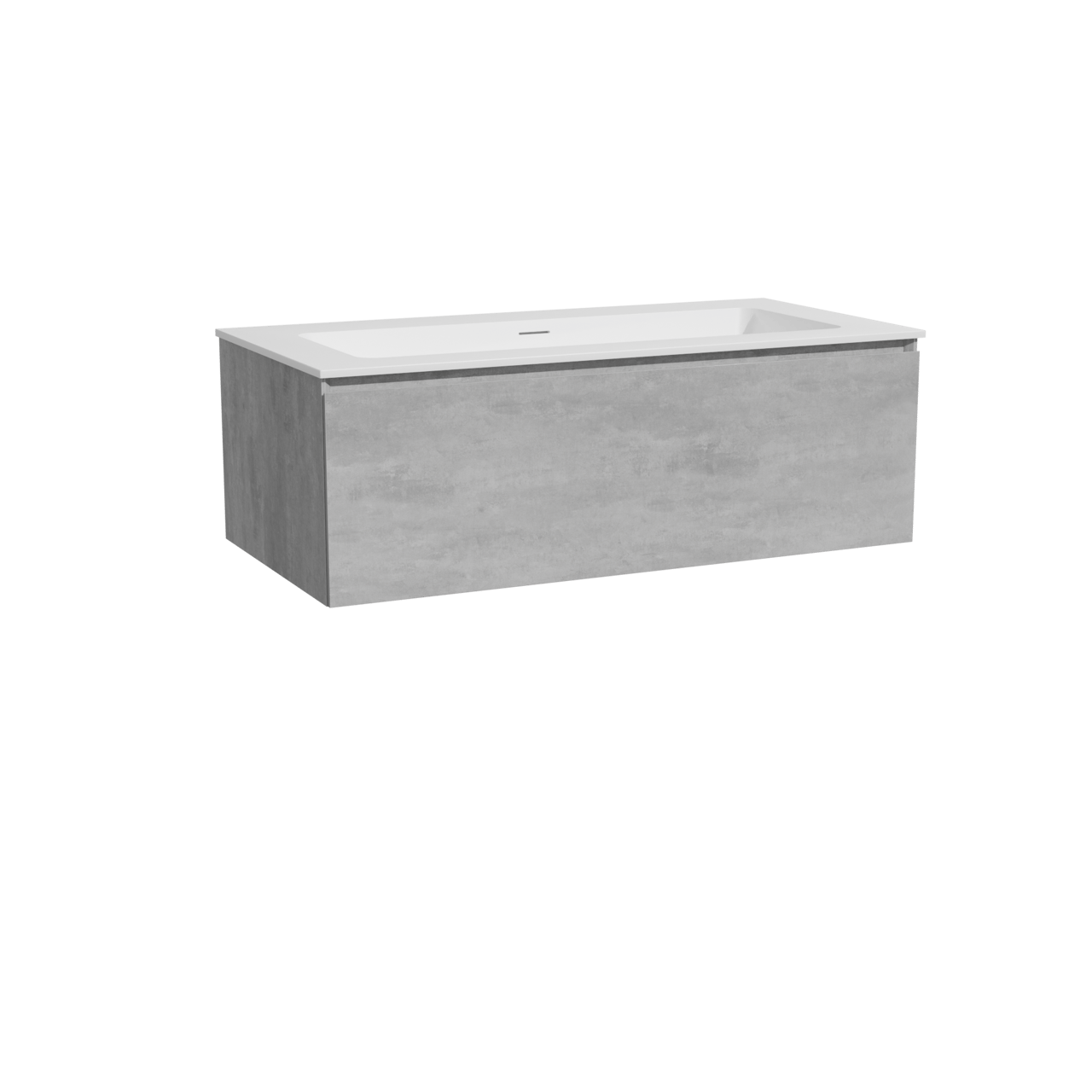 Storke Edge zwevend badkamermeubel 105 x 52 cm beton donkergrijs met Mata enkele wastafel voor 2 kraangaten in solid surface mat wit