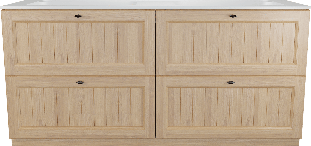 Balmani Lemon freistehendes Möbelstück Set: 180 x 55 cm, Naturbelassene Eiche Furnier, mit Tablo Strada Doppelwaschtisch, Weiß matt