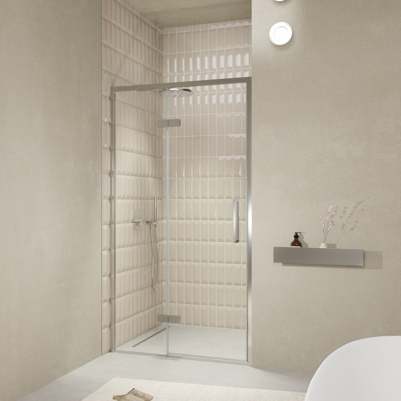 Balmani Senses Design Dusche Drehtür, Links, 120 cm x 210 cm, Klarglas, Profil Chrom