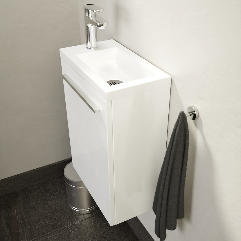 SanyOne Roxy zwevend toiletmeubel 40 x 22 cm wit met Roxy wastafel in glanzend composiet marmer