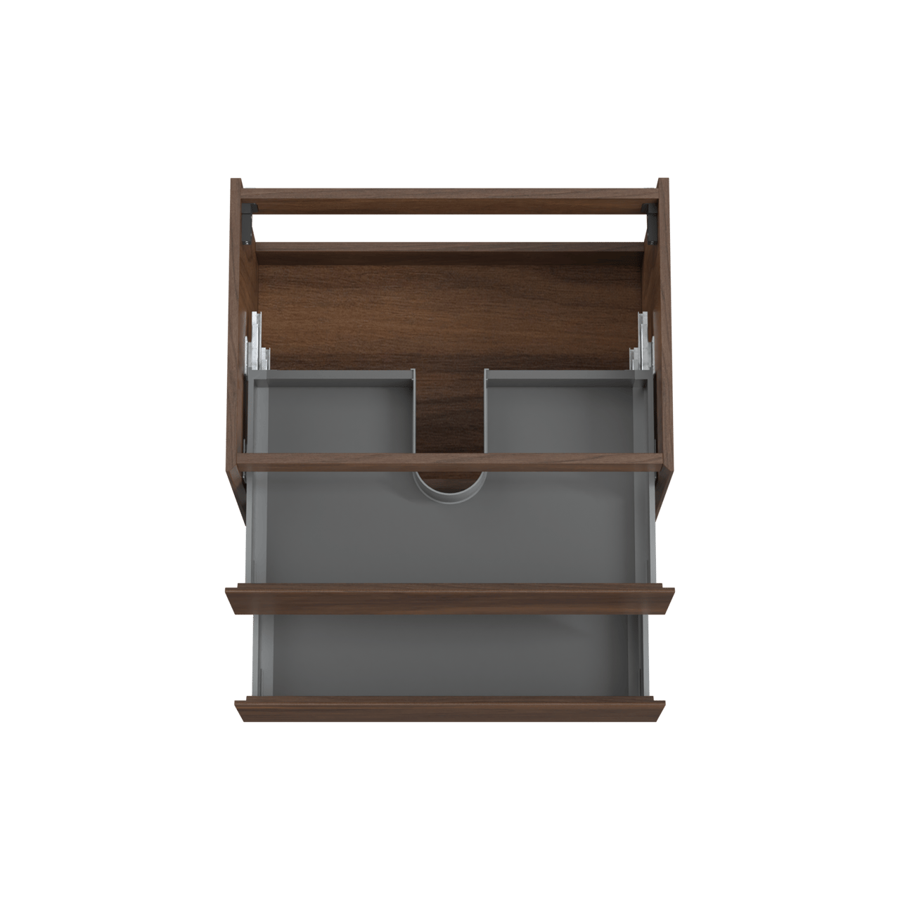 Storke Edge hängender Waschbeckenunterschrank: 75 x 52 cm, Nussbaum, 2 Schubladen