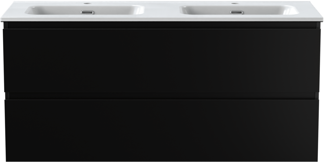 Linie Lado meuble salle de bains suspendu 120 x 46 cm noir mat avec Baro double vasque en porcelaine blanc brillant