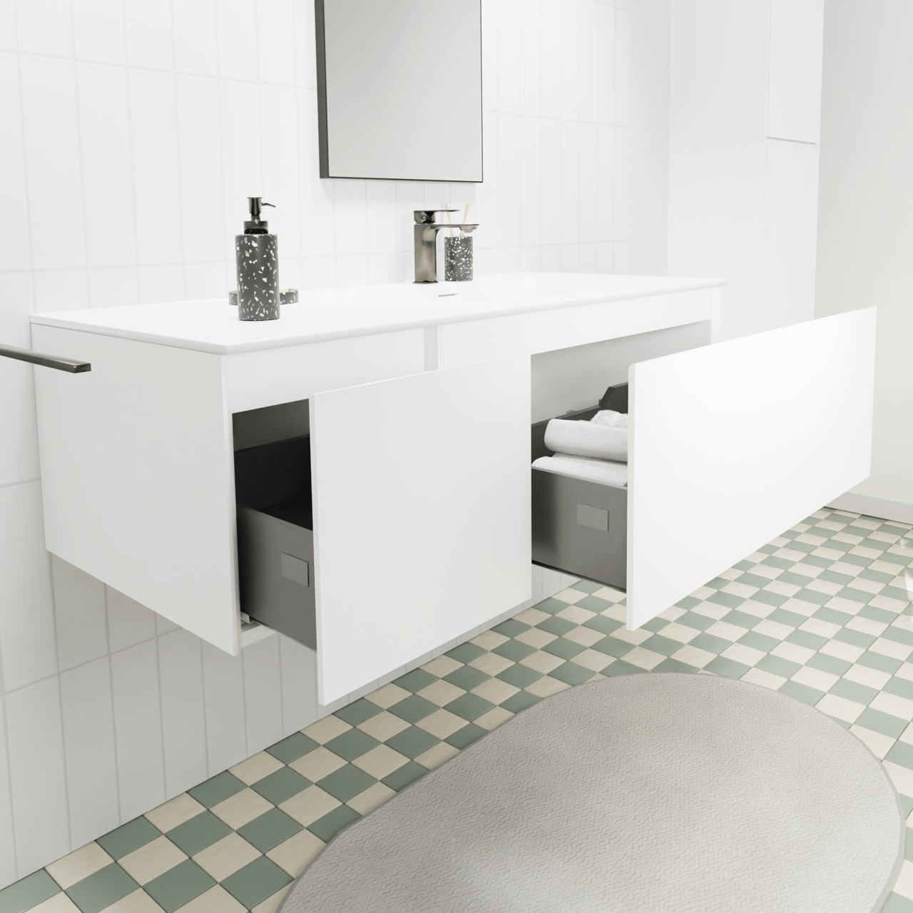 Storke Edge zwevend badmeubel 120 x 52 cm mat wit met Mata asymmetrisch rechtse wastafel in solid surface mat wit