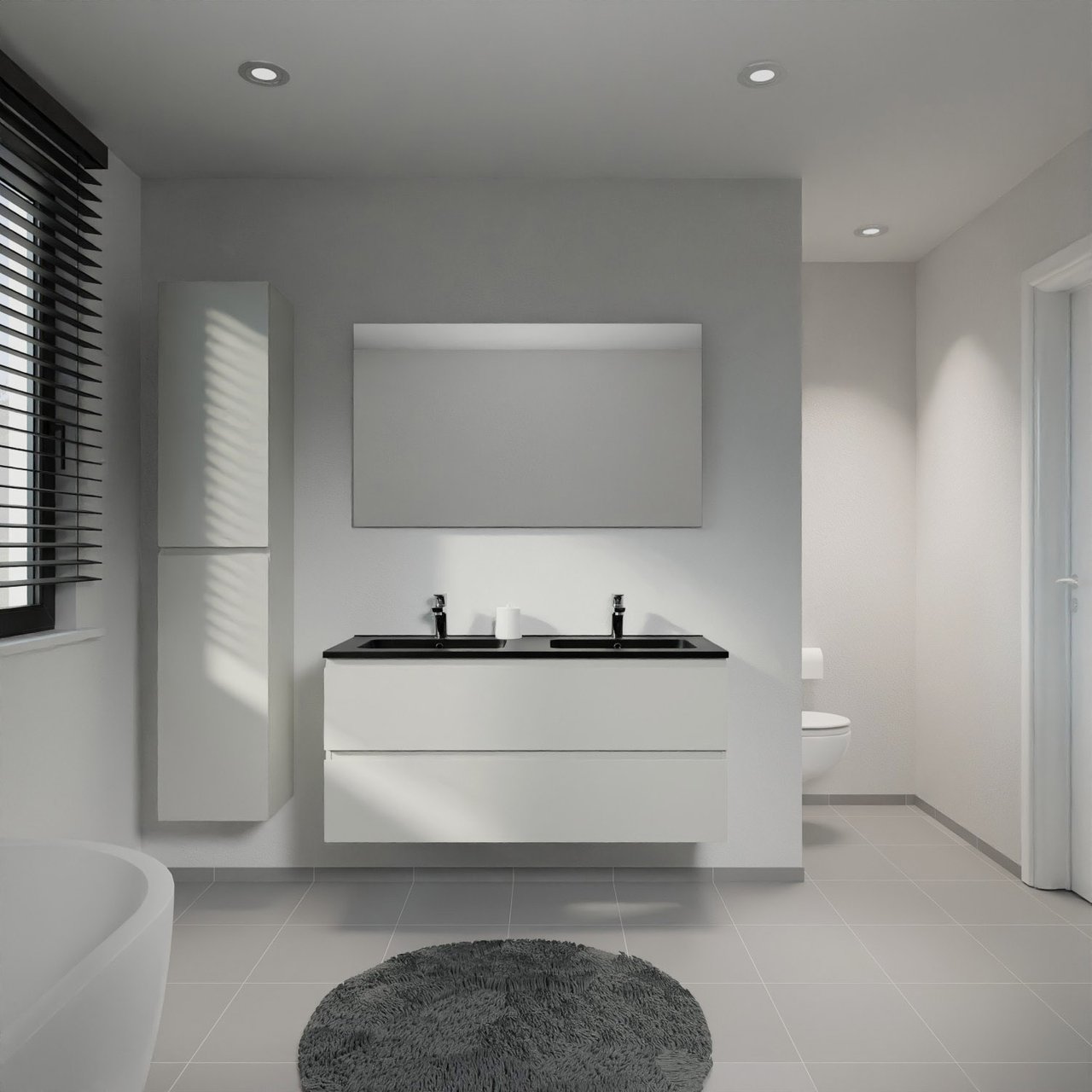 Linie Lado meuble salle de bains suspendu 120 x 46 cm greige avec Vano double vasque en marbre composite noir mat