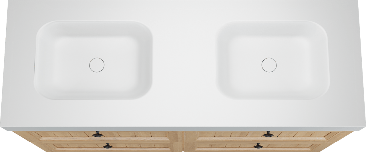 Balmani Lemon staand badkamermeubel 150 x 55 cm, fineer natuur eik met Arcato dubbele wastafel in mat wit