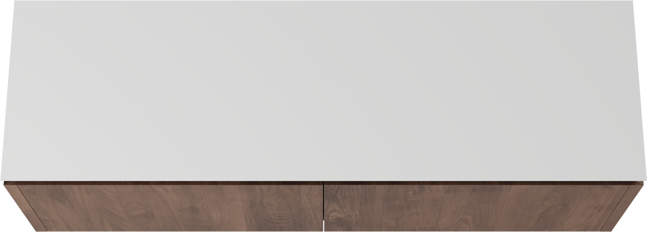 Balmani Eclips zwevend badkamermeubel 180 x 55 cm Amerikaanse notelaar met Eclips enkel of dubbel tablet in Solid Surface mat wit