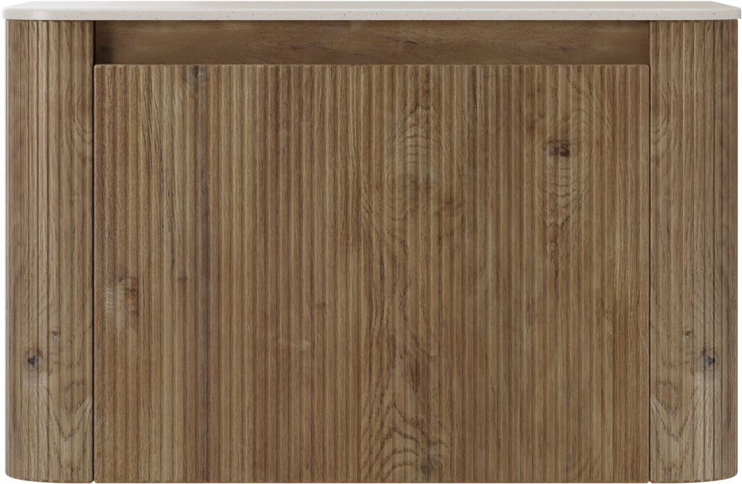 Storke Soft zwevend badkamermeubel 80 x 46 cm ruwe eik met Tavola Soft enkele tablet in solid surface beige granita, Verticale symmetrische rechte ribbel