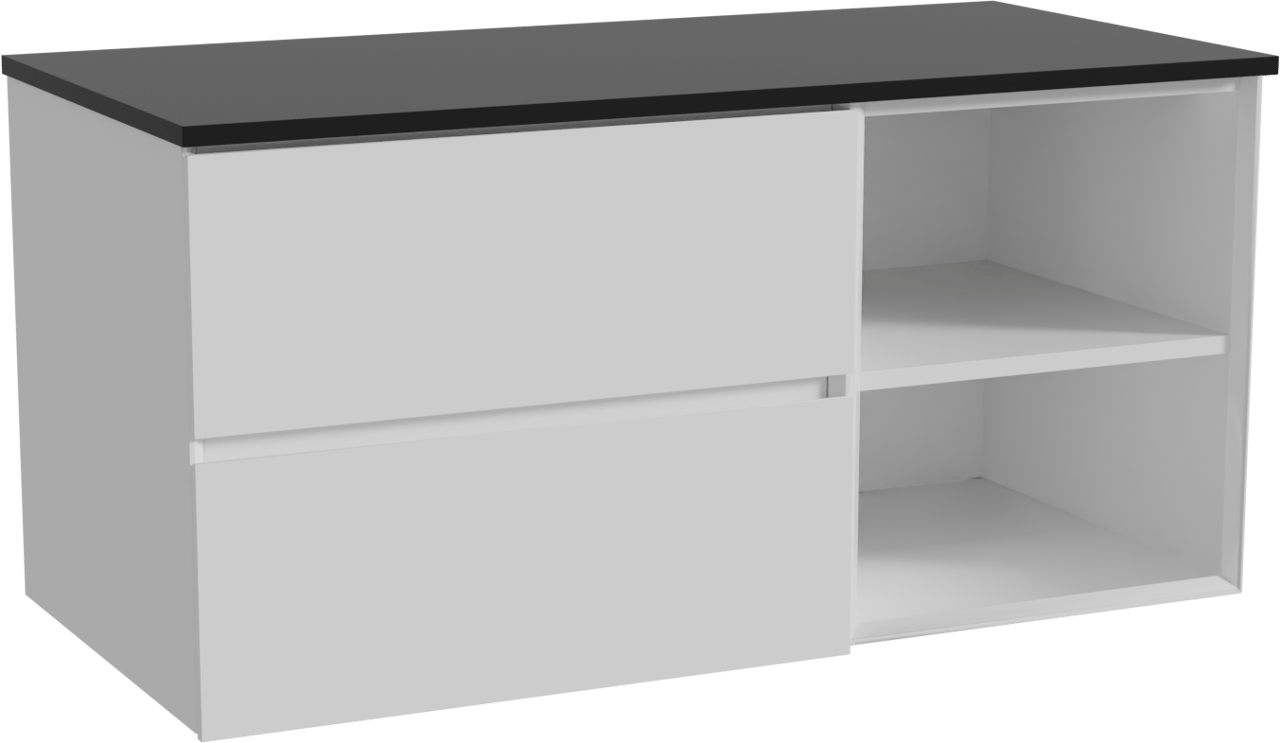 Storke Edge meuble salle de bains suspendu 110 x 52 cm blanc brillant avec Panton tablette simple en mdf enduit de poudre noir mat