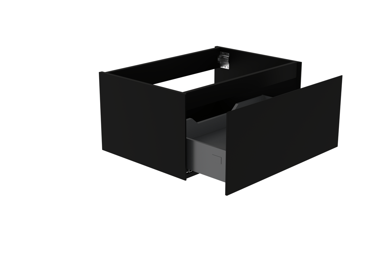 Storke Edge hängender Waschbeckenunterschrank: 75 x 52 cm, Schwarz matt, 1 Schublade