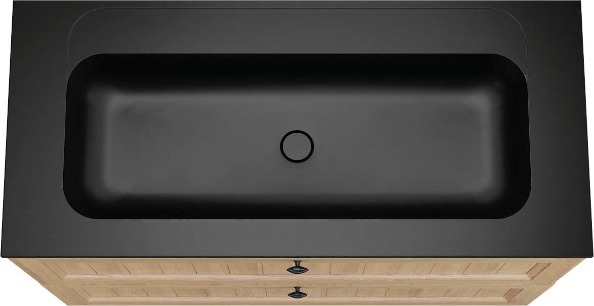 Balmani Lemon meuble salle de bains à poser 120 x 55 cm, placage chêne naturel avec Tablo Strada lavabo simple pour 2 trous de robinet en noir mat