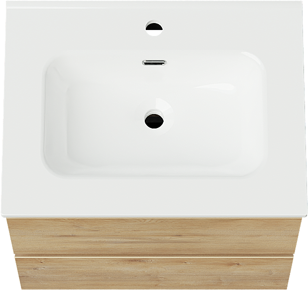 Linie Lado meuble salle de bains suspendu 60 x 46 cm chêne naturel avec Baro plan simple en porcelaine blanc brillant