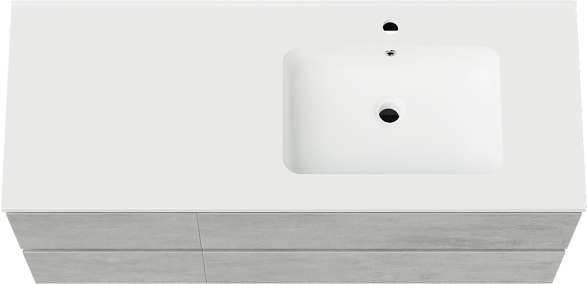 Linie Lado zwevend badmeubel 120 x 46 cm beton donkergrijs met Vano asymmetrisch rechtse wastafel in composietmarmer mat wit