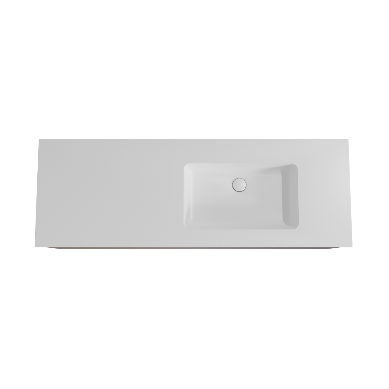 Storke Ribs meuble salle de bains suspendu 150 x 52 cm noyer avec Mata vasque asymétrique droite en solid surface blanc mat, Nervure droite symétrique verticale