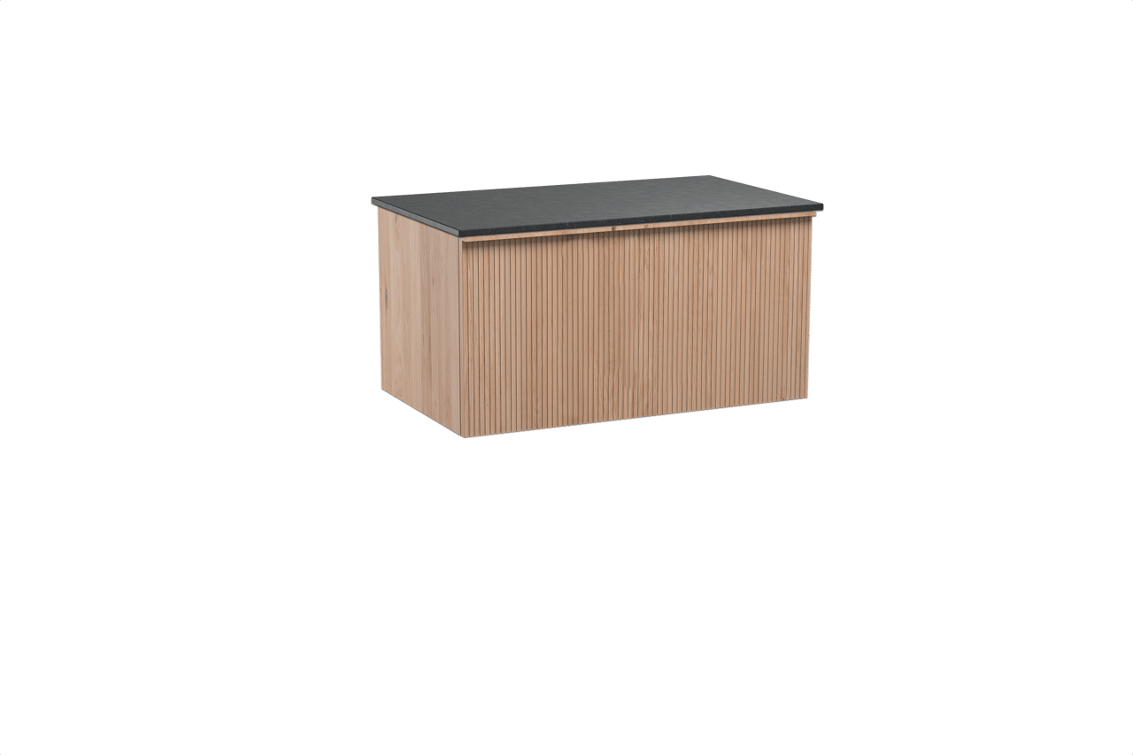 Balmani Forma meuble salle de bains suspendu 90 x 55 cm chêne naturel avec Stretto tablette simple en granit noir, Nervure droite symétrique verticale