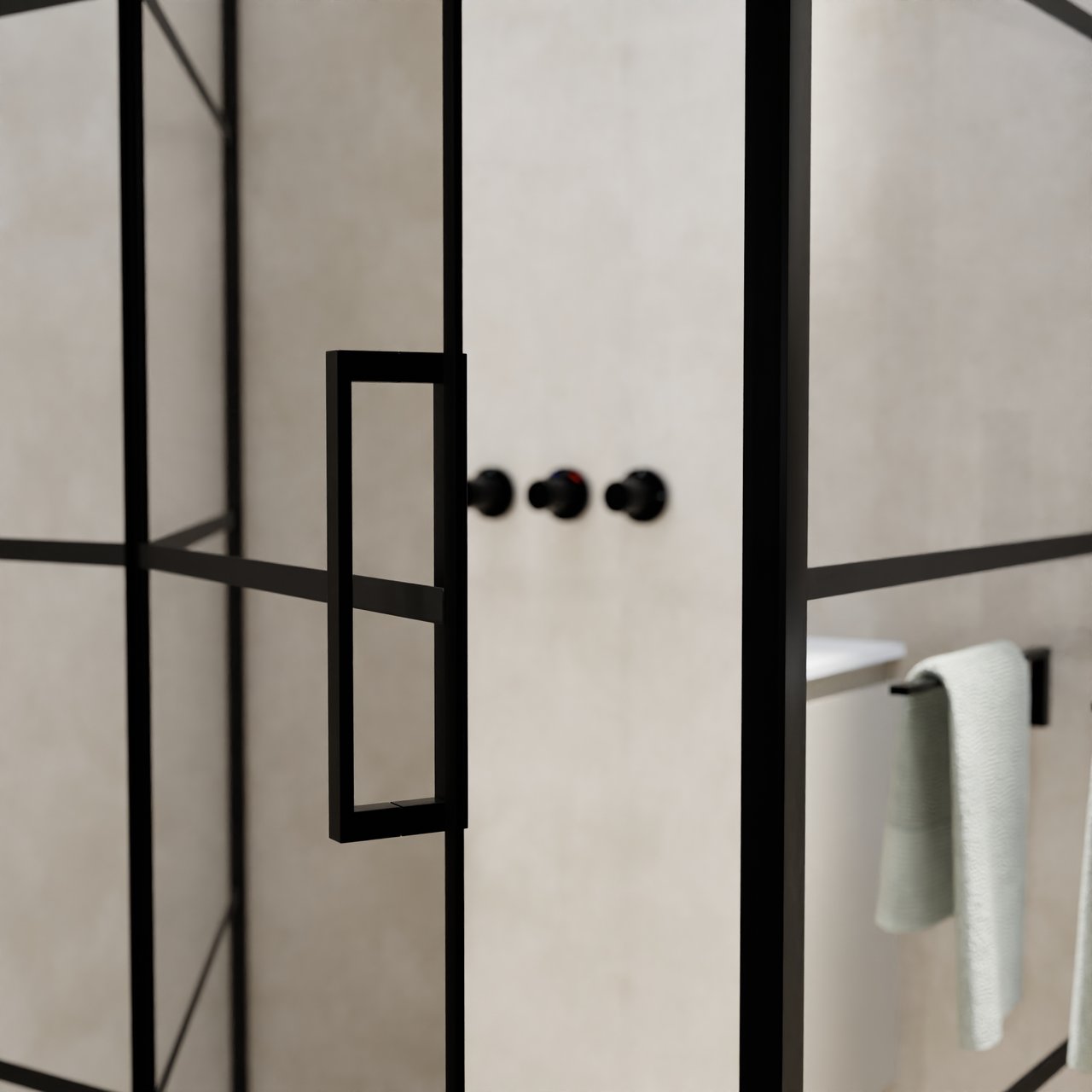 Balmani Senses Design douche en coin avec porte pivotante à gauche et paroi latérale fixe, 140 x 90 cm, Lined, Profil noir, coating inclus