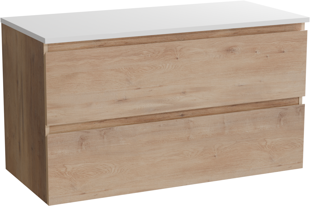 Linie Lado zwevend badkamermeubel 100 x 46 cm natuur eik met Lado enkel of dubbel tablet in composietmarmer mat wit