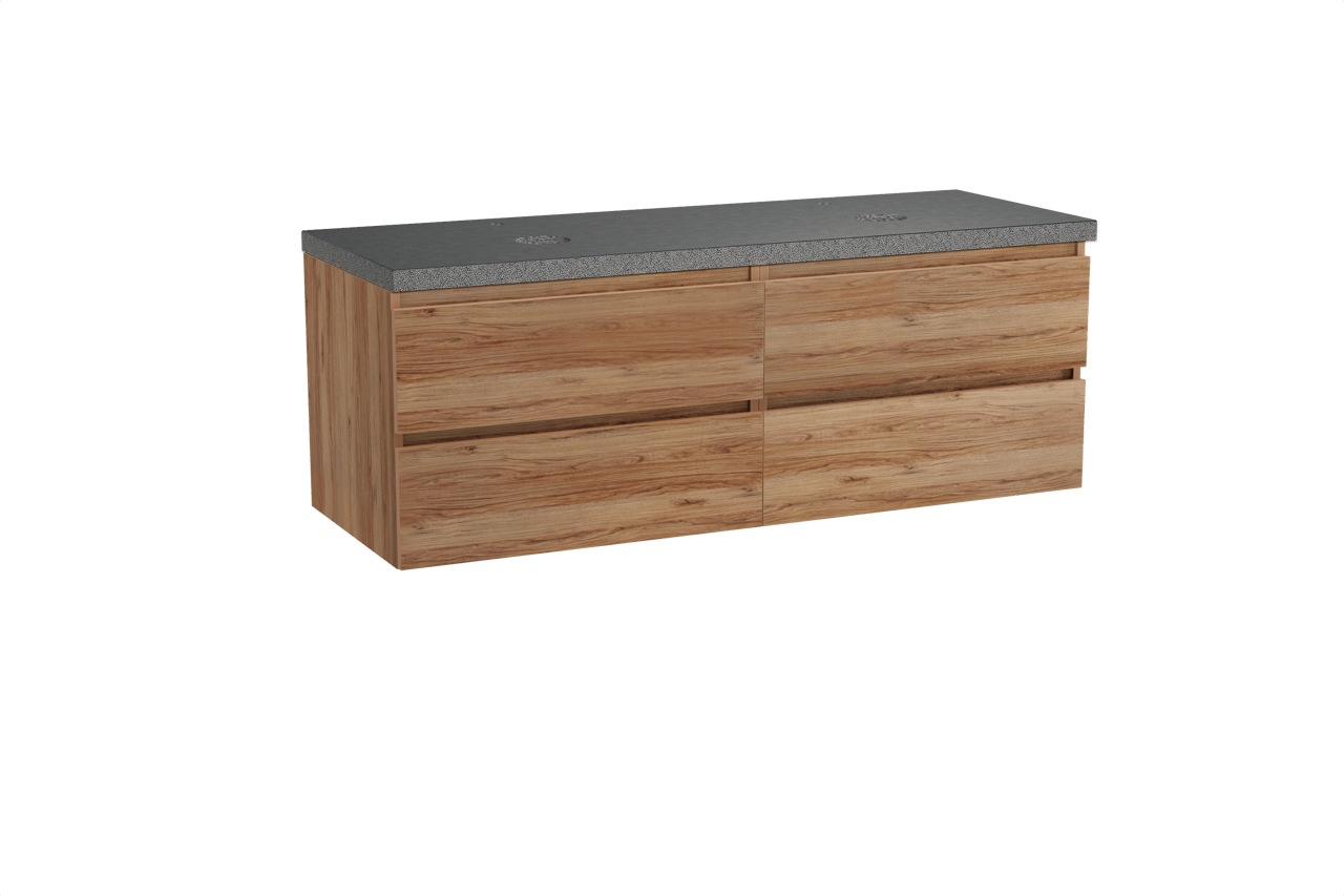 Balmani Lucida meuble salle de bains suspendu 150 x 55 cm teck avec Rock tablette double en granit noir