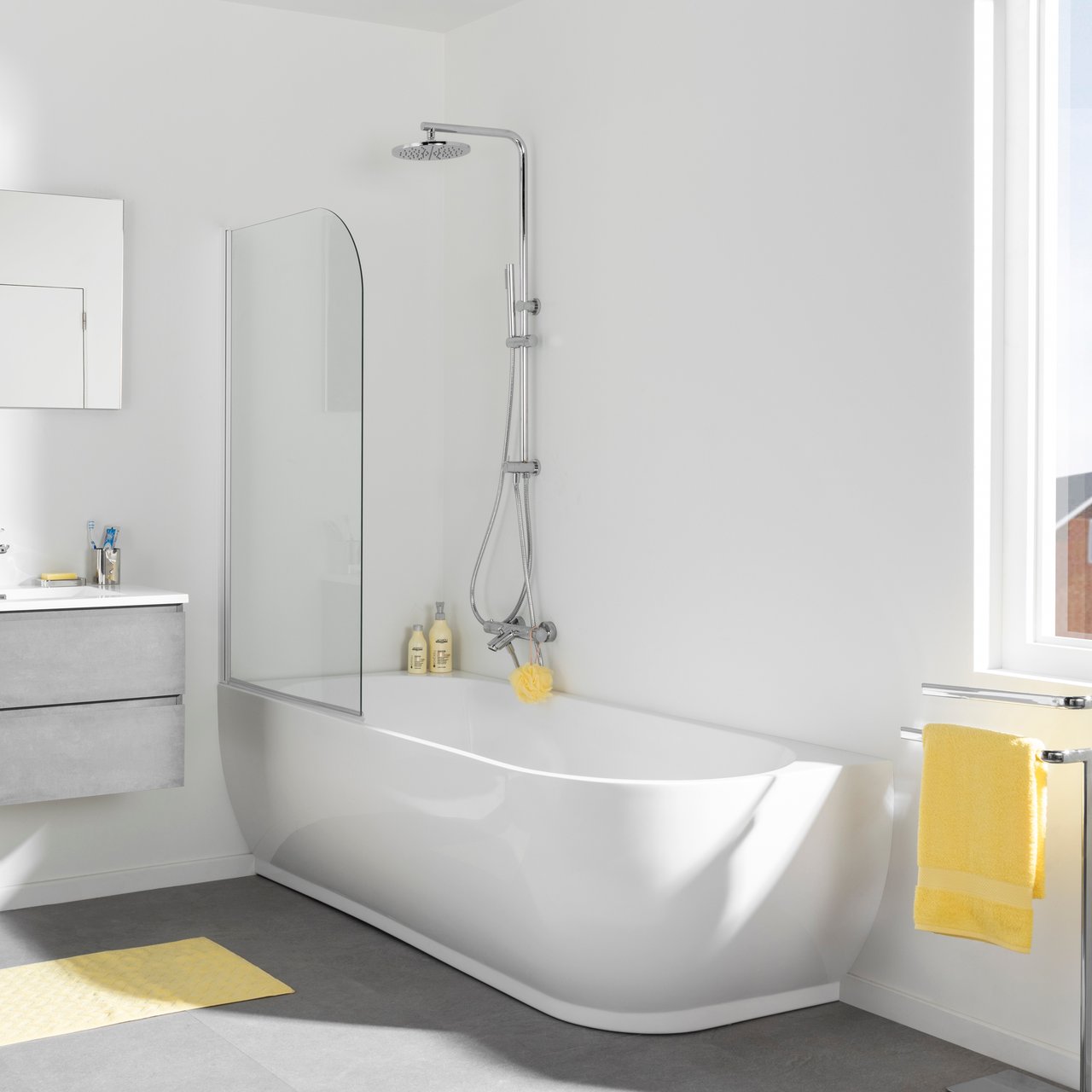 Linie Paulo baignoire d'angle gauche double 180 x 80 cm acrylique Blanc Brillant