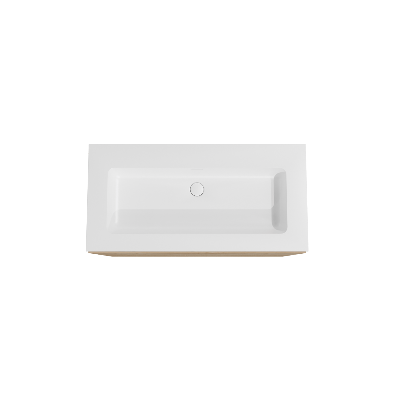 Storke Edge freistehendes Möbelstück Set: 105 x 52 cm, Rohe Eiche, mit Mata Einzelwaschtisch für 2 Armaturenlöcher, Solid Surface Weiß matt