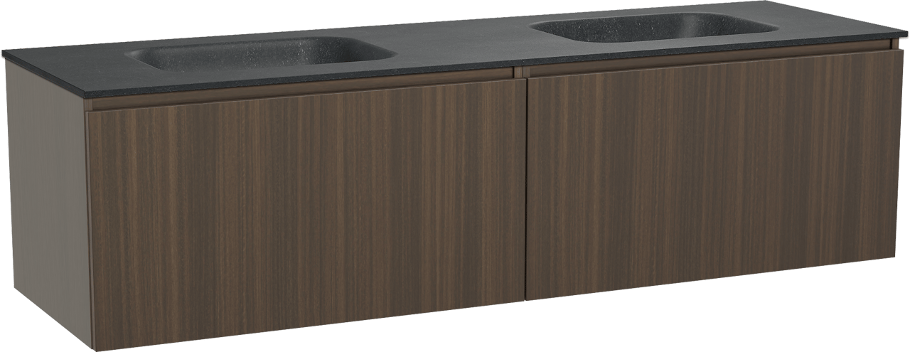 Balmani Sfera zwevend badmeubel 180 x 55 cm eucalyptus met Tablo Arcato dubbele wastafel in zwart graniet