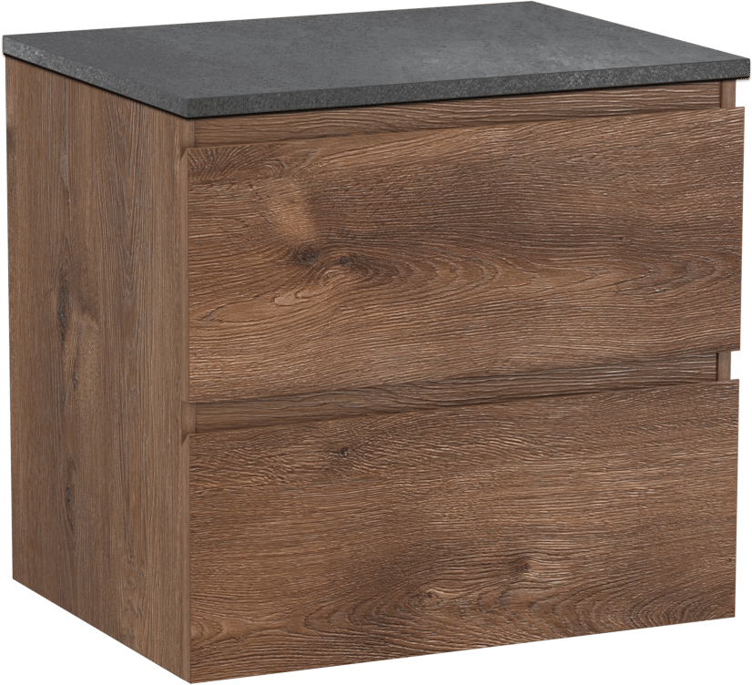 Linie Lado meuble salle de bains suspendu 60 x 46 cm chêne brun avec Lado tablette simple en mélaminé ardoise gris