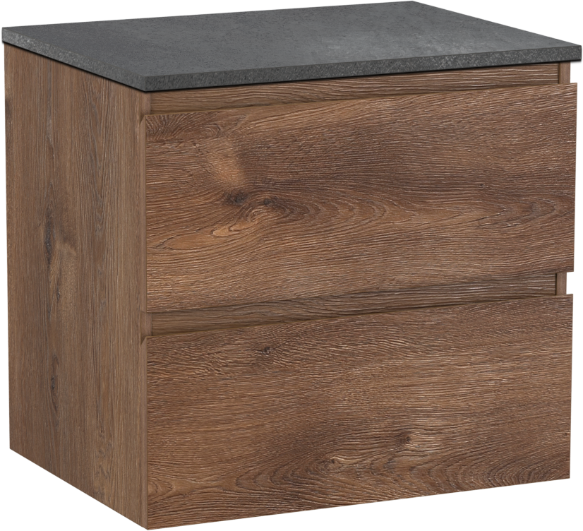 Linie Lado meuble salle de bains suspendu 60 x 46 cm chêne brun avec Lado tablette simple en mélaminé ardoise gris