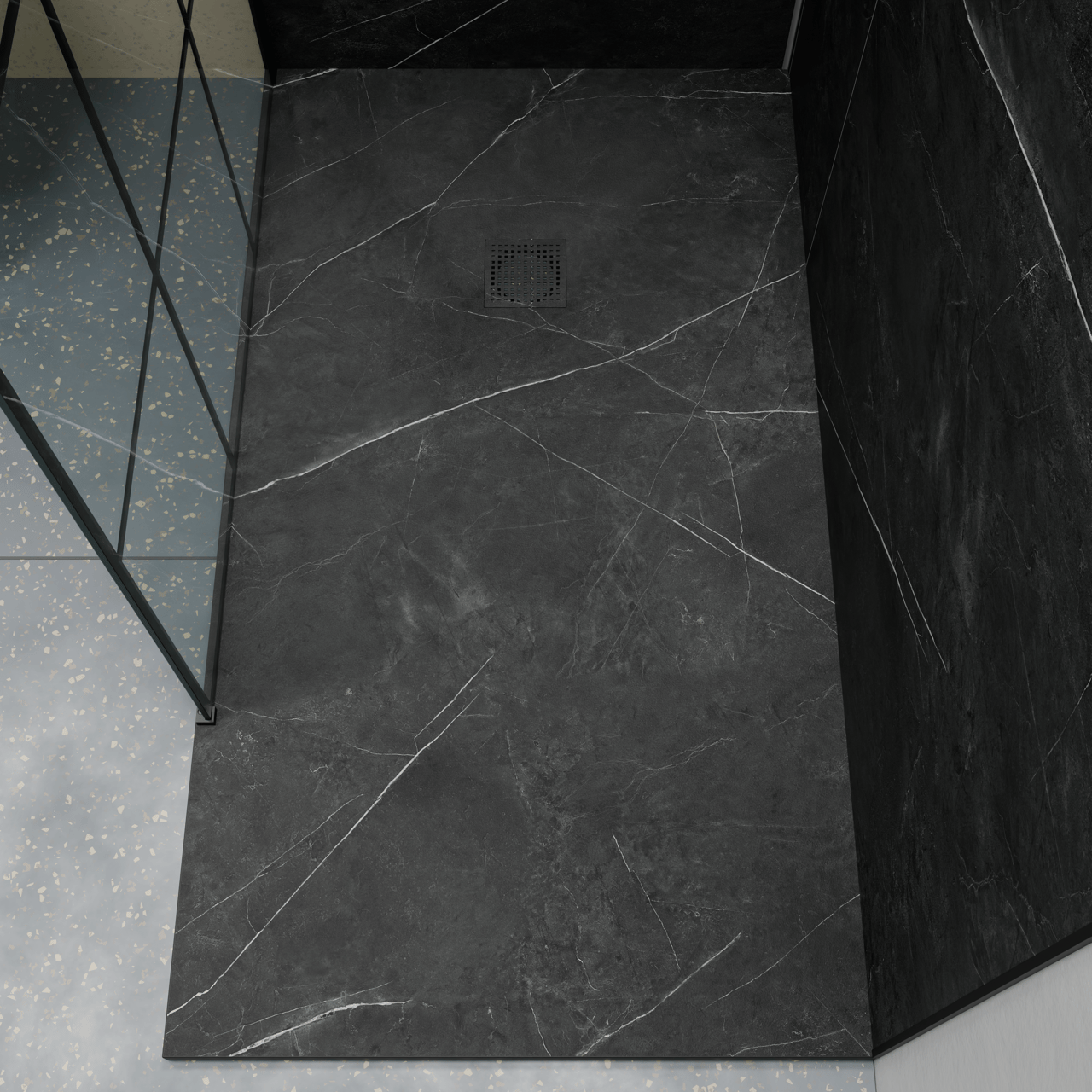Luca Varess Suite douchebak 160 x 90 cm composietmarmer Marble Dark